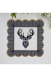 Decorative Edge Deer Patterned Embroidered Edge Fabric Cocktail Napkin 1 Piece